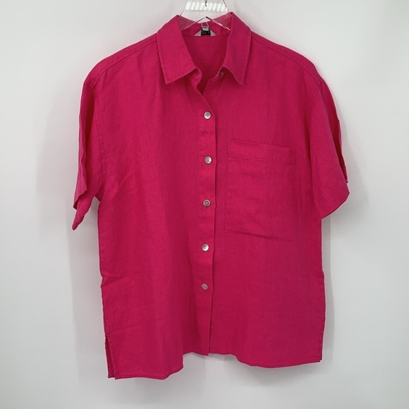 Rails MacKinley linen shirt blouse top raspberry pink boxy button collar new S - Picture 2 of 5